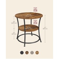 Vasagle Side Table, Round End Table With 2 Shelves For Living Room, Bedroom, Nightstand With Steel Frame For Small Spaces, Outdoor Accent Coffee Table, Rustic Brown And Black