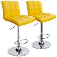 Leopard Outdoor Products Modern Square Pu Leather Adjustable Bar Stools With Back, Set Of 2, Counter Height Swivel Stool (Yellow)