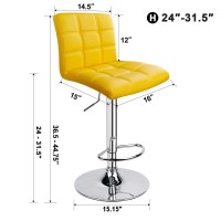 Leopard Outdoor Products Modern Square Pu Leather Adjustable Bar Stools With Back, Set Of 2, Counter Height Swivel Stool (Yellow)