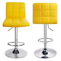 Leopard Outdoor Products Modern Square Pu Leather Adjustable Bar Stools With Back, Set Of 2, Counter Height Swivel Stool (Yellow)