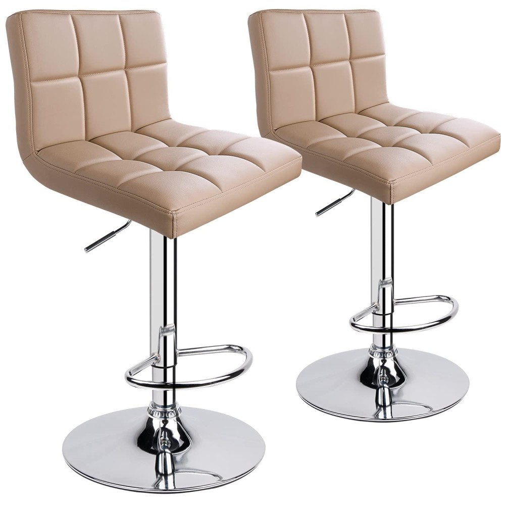 Leopard Bar Stools, Modern Pu Leather Adjustable Swivel Bar Stool With Back, Set Of 2 (Khaki)