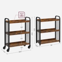 Vasagle 3-Tier Narrow Storage Cart, Rolling Cart With Wheels, Steel Frame, Slim Storage Cart For Kitchen, Dining Room, Laundry Room, Adjustable Feet Included, Industrial Style, Rustic Brown And Black