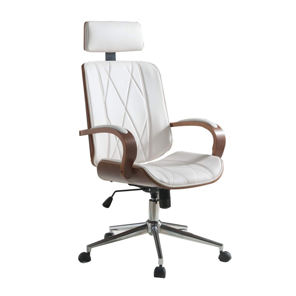 Benjara Faux Leather Office Chair Adjustable Height Swivel, White And Brown