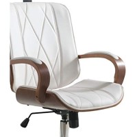 Benjara Faux Leather Office Chair Adjustable Height Swivel, White And Brown