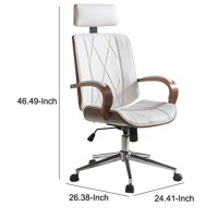 Benjara Faux Leather Office Chair Adjustable Height Swivel, White And Brown