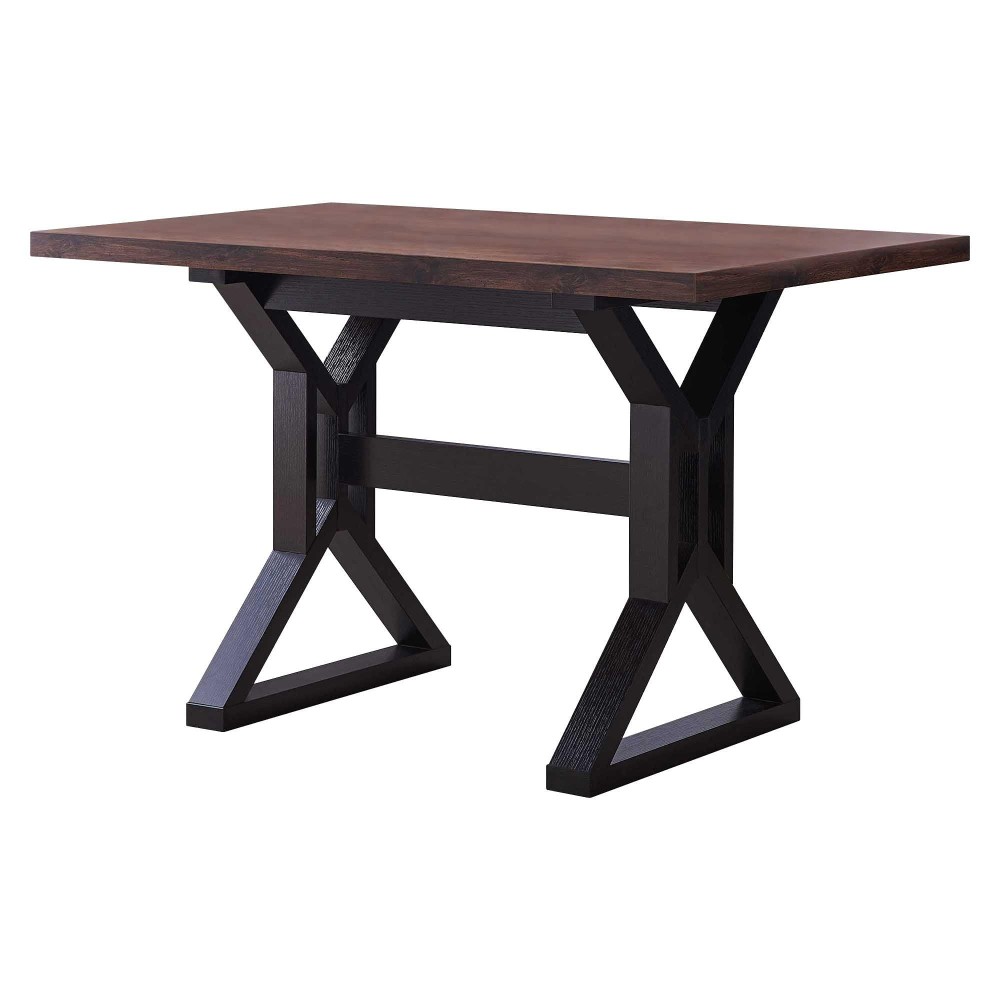 Benjara Two Toned Rectangular Wooden Dining Table With X Shaped Trestle Base, Black And Brown