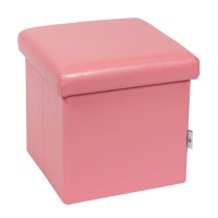 B Fsobeiialeo Folding Storage Ottoman Cube With Faux Leather Toy Chest Footrest For Baby Pink 11.8