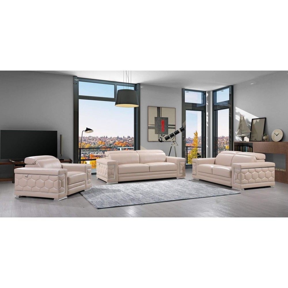 Homeroots 114 Modern Beige Leather Sofa Set