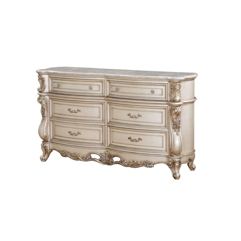 Homeroots 21 X 72 X 41 Antique White Wood Dresser Wmarble Top