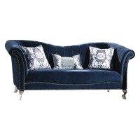 HomeRoots Furniture 37 X 89 X 39 Blue Velvet Upholstery Acrylic Leg Sofa w/3 Pillows