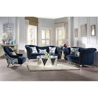 HomeRoots Furniture 37 X 89 X 39 Blue Velvet Upholstery Acrylic Leg Sofa w/3 Pillows