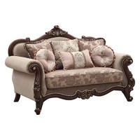 HomeRoots Upholstery, Wood LegTrim 38 X 69 X 45 Fabric Walnut Upholstery Wood LegTrim Loveseat w6 Pillows