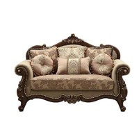 HomeRoots Upholstery, Wood LegTrim 38 X 69 X 45 Fabric Walnut Upholstery Wood LegTrim Loveseat w6 Pillows