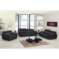 Homeroots 114 Captivating Black Leather Sofa Set