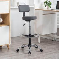 Elevate Your Workspace With Venus Adjustable Drafting Stool With Footrest - Premium Leather, Adjustable Height, Backrest, Rolling Wheels, Perfect For Artists, Designers, And Efficient Workstations