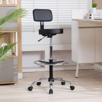 Elevate Your Workspace With Venus Adjustable Drafting Stool With Footrest - Premium Leather, Adjustable Height, Backrest, Rolling Wheels, Perfect For Artists, Designers, And Efficient Workstations