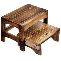 Urforestic Handcrafted Solid Wood Bed Step Stool-Foot Stool Kitchen Stools Bed Steps Small Step Ladder Bathroom Stools (Burned)