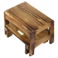 Urforestic Handcrafted Solid Wood Bed Step Stool-Foot Stool Kitchen Stools Bed Steps Small Step Ladder Bathroom Stools (Burned)