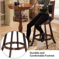 COSTWAY Bar Stools Set of 2, 360 Degree Swivel, Accent Wooden Swivel Seat Counter Height Bar Stool, Leather Upholstered Design, PVC Cushioned Seat, Perfect for Dining and Living Room (Height 24