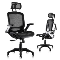 Gabrylly Ergonomic Mesh Office Chair, High Back Desk Chair - Adjustable Headrest With Flip-Up Arms, Tilt Function, Lumbar Support And Pu Wheels, Swivel Computer Task Chair