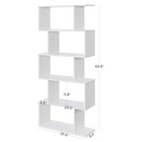 Vasagle Wooden Bookcase, Display Shelf And Room Divider, Freestanding Decorative Storage Shelving, 5-Tier Bookshelf, White
