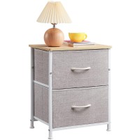Somdot Nightstand With 2 Drawers, Bedside Table Small Dresser With Removable Fabric Bins For Bedroom Nursery Closet Living Room - Sturdy Steel Frame, Wood Top, Pull Handle - Grey/Natural Maple