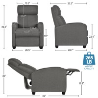 Yaheetech Fabric Recliner Chair Sofa Ergonomic Adjustable Single Sofa With Thicker Seat Cushion Modern Home Theater Seating For