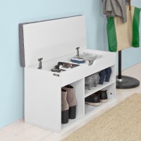 Haotian Fsr45-Hg, Grey Shoe Storage Cabinet, Shoe Rack Shoe Bench With Lift Up Bench Top And Grey Padded Cushion(11.8