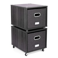 Birdrock Home Rolling File Cabinet With 2 Lateral Drawers - Decorative Storage Shelf, Blankets, Books, Files, Magazines, Toys, Etc - Removable Bin With Handles - Under Desk Office Living Room Home