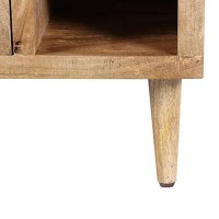 The Urban Port Transitional Mango Wood Side Table With Open Cubbies And Door Storage, Natural Brown