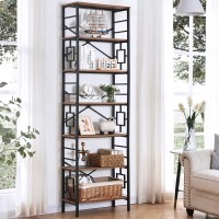 Homissue Bookcase,7-Tier Tall Bookshelf Metal Bookcase And Bookshelves, Free Standing Storage Modern Bookshelf For Home Office Living Room And Bedroom, Rustic Brown