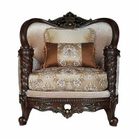 HomeRoots Upholstery, Wood Leg/Trim 37 X 46 X 49 Fabric Dark Walnut Upholstery Wood Leg/Trim Chair w/2 Pillows