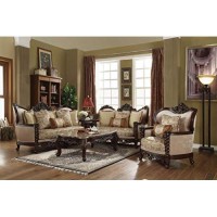 HomeRoots Upholstery, Wood Leg/Trim 37 X 46 X 49 Fabric Dark Walnut Upholstery Wood Leg/Trim Chair w/2 Pillows