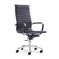 European Furniture Modern Style Office Chair, High-Back And Mid-Back Options, Adjustable Height, Aluminum Base, Pu Leather (Black, High Back)