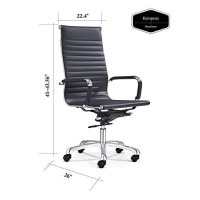 European Furniture Modern Style Office Chair, High-Back And Mid-Back Options, Adjustable Height, Aluminum Base, Pu Leather (Black, High Back)