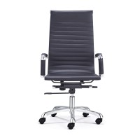 European Furniture Modern Style Office Chair, High-Back And Mid-Back Options, Adjustable Height, Aluminum Base, Pu Leather (Black, High Back)