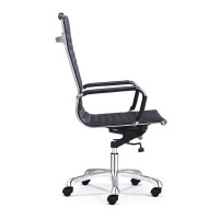 European Furniture Modern Style Office Chair, High-Back And Mid-Back Options, Adjustable Height, Aluminum Base, Pu Leather (Black, High Back)