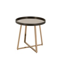 Acme Hepton Round Mirrored Top End Table In Mirrored And Walnut