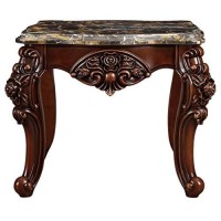 HomeRoots Wood, Marble, Engineered Wood 30 X 30 X 25 Marble Walnut Wood End Table