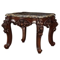 HomeRoots Wood, Marble, Engineered Wood 30 X 30 X 25 Marble Walnut Wood End Table