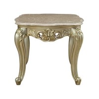 Homeroots Furniture 28 X 28 X 24 Marble Antique White Wood Poly-Resin End Table