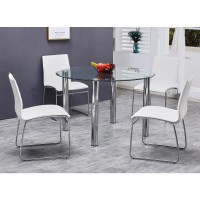 Best Master Furniture Duncan 5 Piece Round Stainless Steel Dining Set in White