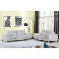 Homeroots Set Of Modern Light Gray Leather Sofa And Loveseat