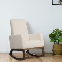 Giantex Rocking Chair Upholstered Living Room Chair, Padded Seat, Wood Base, Rocking Chair for Nursery (Beige)