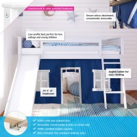 Max & Lily Low Loft Bed, Twin Bed Frame For Kids With Curtains For Bottom, Grey/Blue