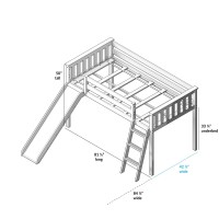 Max & Lily Low Loft Bed, Twin Bed Frame For Kids With Curtains For Bottom, Grey/Blue