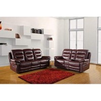 HomeRoots Leather 75 X 40 X 44 Modern Burgundy Sofa with Console Loveseat