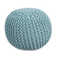 Birdrock Home Round Floor Pouf Ottoman | Cotton Braided Foot Stool | Bedroom And Living Room Home Furniture | Sage Green