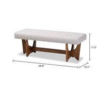 Baxton Studio Theo Mid-Century Modern Greyish Beige Fabric Upholstered Walnut Finished Bench