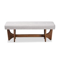 Baxton Studio Theo Mid-Century Modern Greyish Beige Fabric Upholstered Walnut Finished Bench